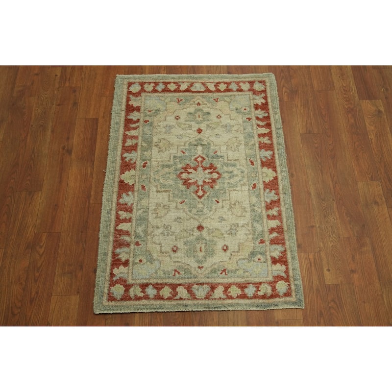 Earth Tone Wool Oushak Vegetable Dye Foyer Rug, Medallion Geometric Carpet - 2' 11'' X 2' 1''