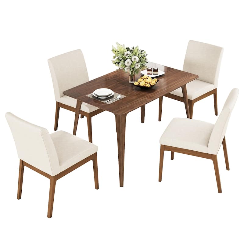 5-Piece Dining Table Set with Solid Wood Frame and Upholstered Chairs for Contemporary Dining Spaces