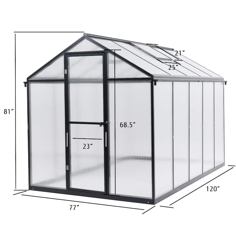 Aoodor 6' x 10' Walk-in Greenhouse with Roof Vent and Door lock