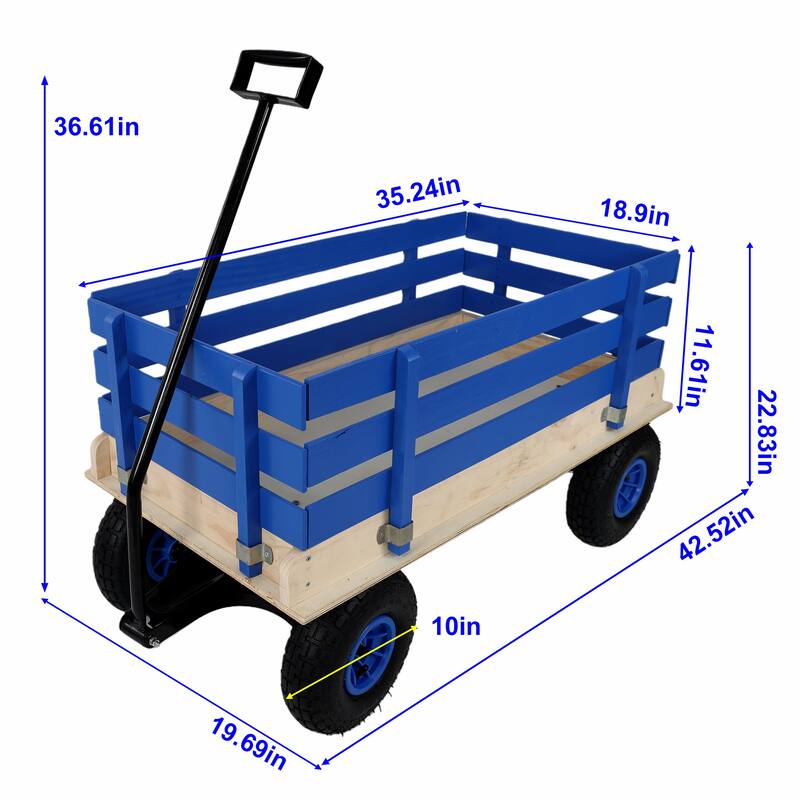 Fresh blue wooden household trolley for children's toy transportation/garden tool cart/outdoor portable trolley