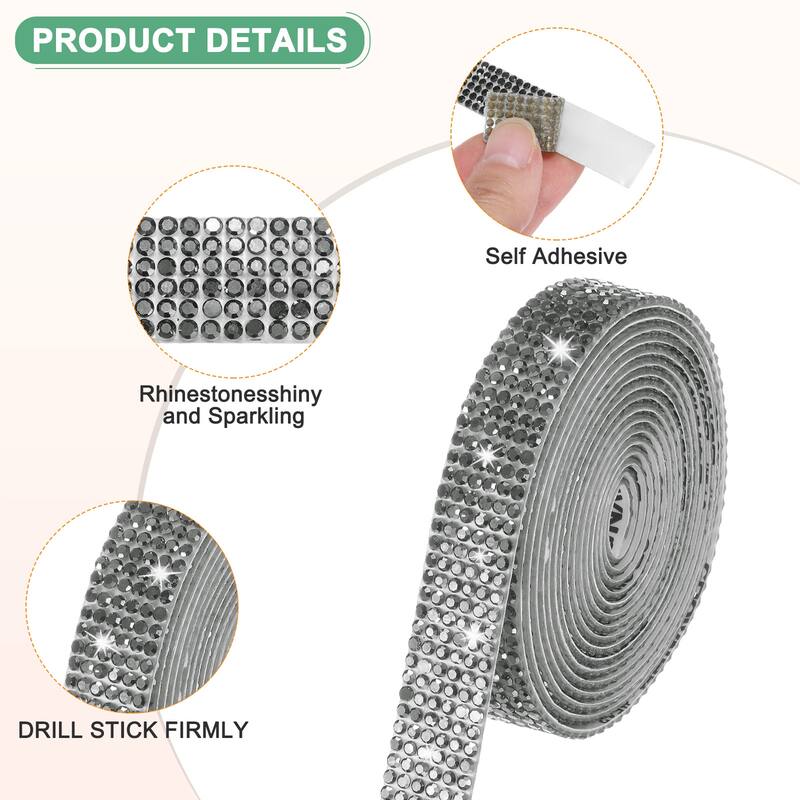 2-Roll Crystal Rhinestone Ribbon,0.5/1.1 Inch x 2 Yards for DIY - Grey