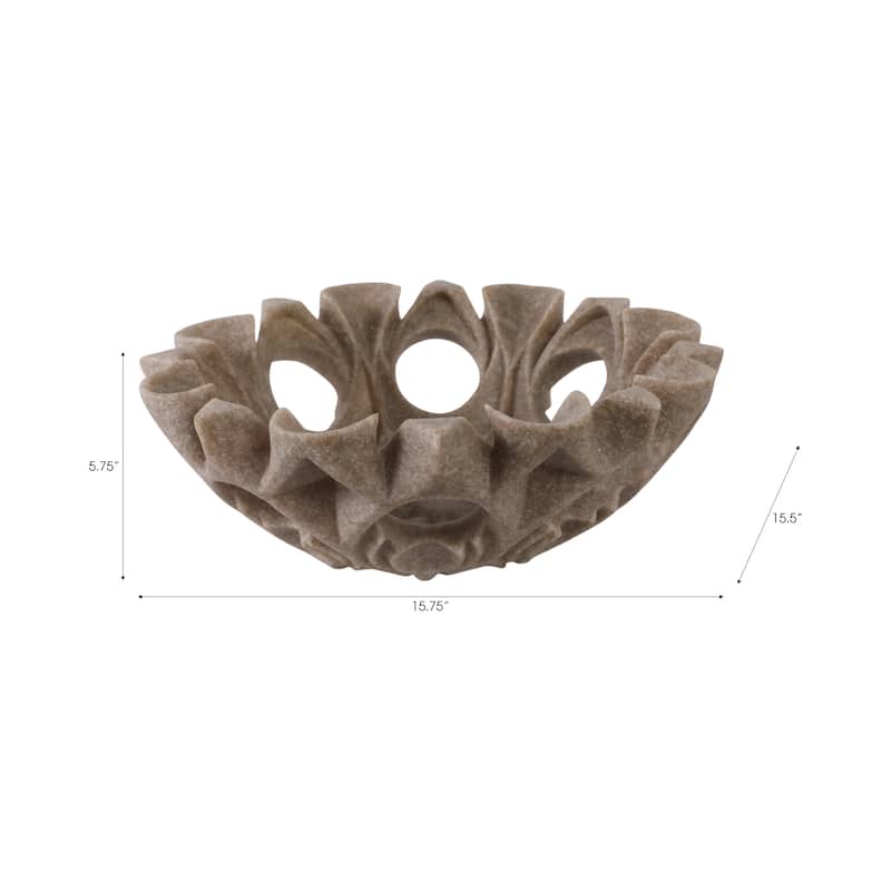 Artistic Decorative Bowl with Sculptural Cut-Out Design - 16", Tan