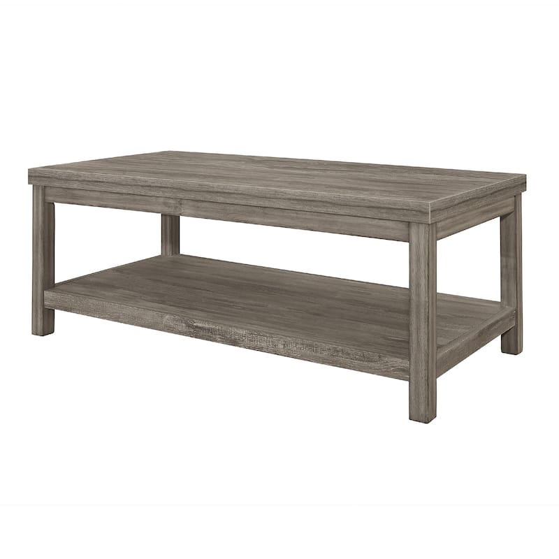 Rie 3pc Coffee Table Set with 2 End Tables, Lower Shelves, Gray Wood