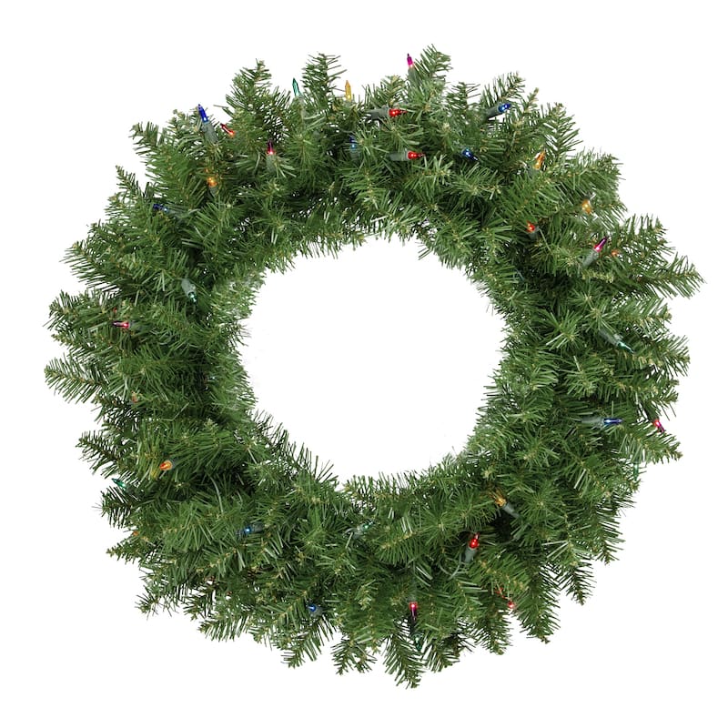 Pre-Lit Rockwood Pine Artificial Christmas Wreath 24-Inch Multi Lights - 24"