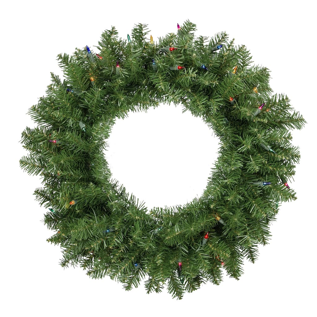 Pre-Lit Rockwood Pine Artificial Christmas Wreath 24-Inch Multi Lights - 24"
