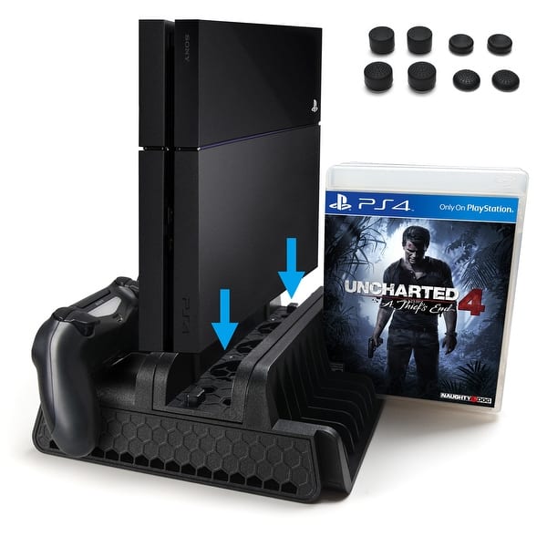 Shop Vertical Stand With Cooling Fan Dual Controllers For Ps4 Ps4 Slim Ps4 Pro Console Black M Overstock 18795086