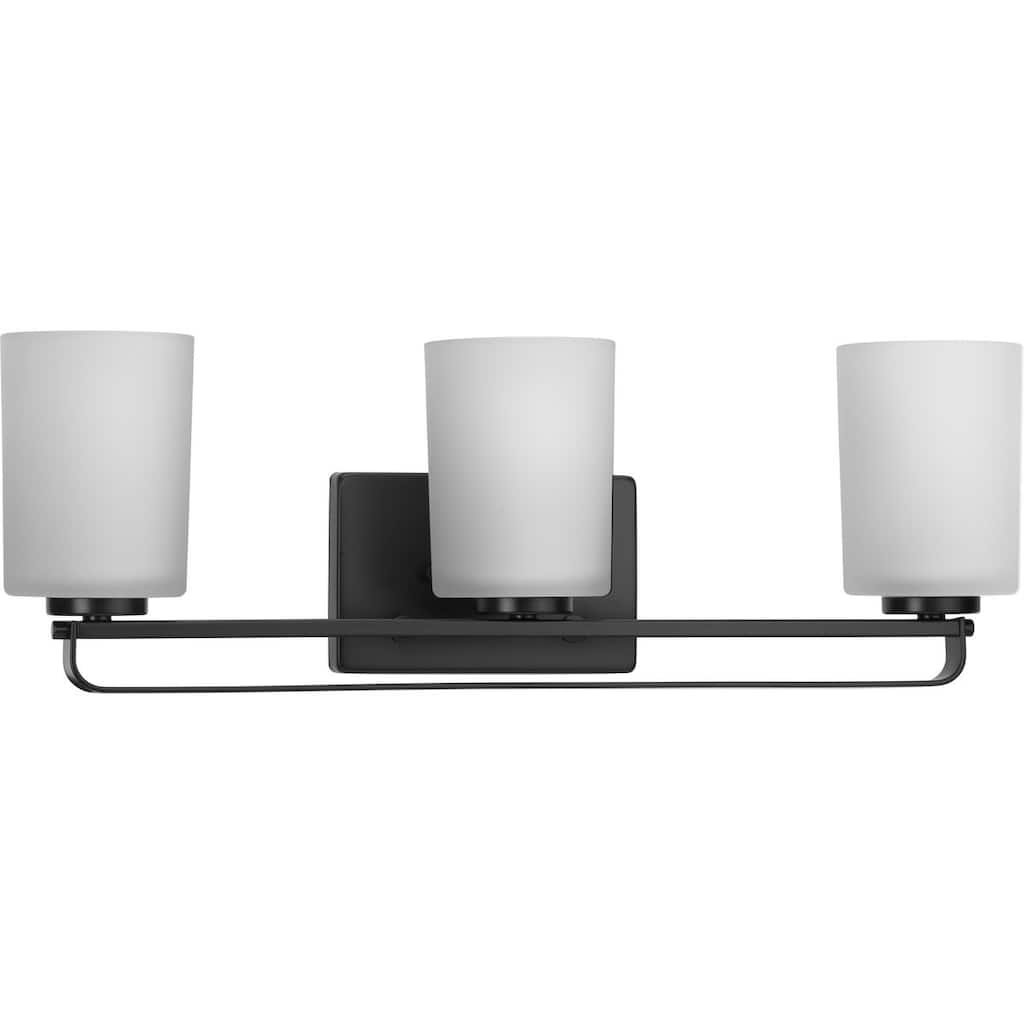 League Collection Three-Light Matte Black and Etched Glass Modern Farmhouse Bath Vanity Light - 23 in x 5.5 in x 7.62 in