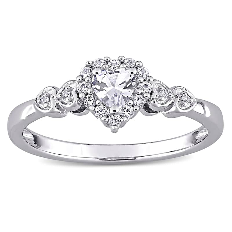 Miadora Sterling Silver Created White Sapphire & Diamond Accent Halo Heart Engagement Ring