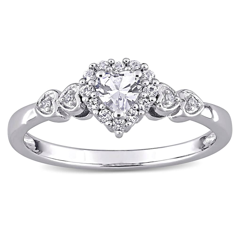 Miadora Sterling Silver Created White Sapphire & Diamond Accent Halo Heart Engagement Ring