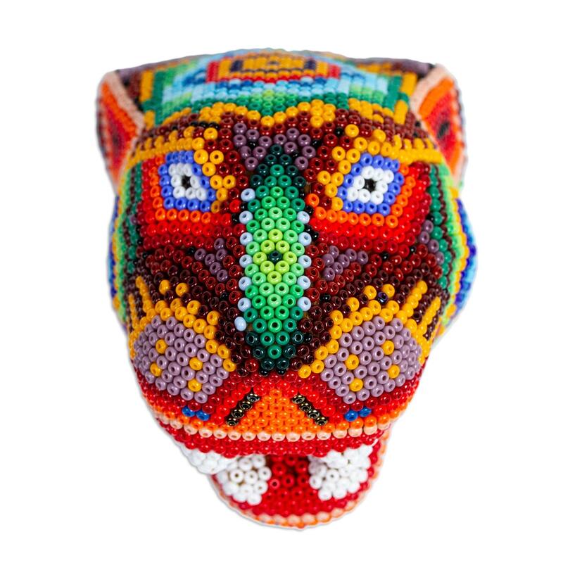 Novica Handmade Red Jaguar Ceramic Beaded Sculpture