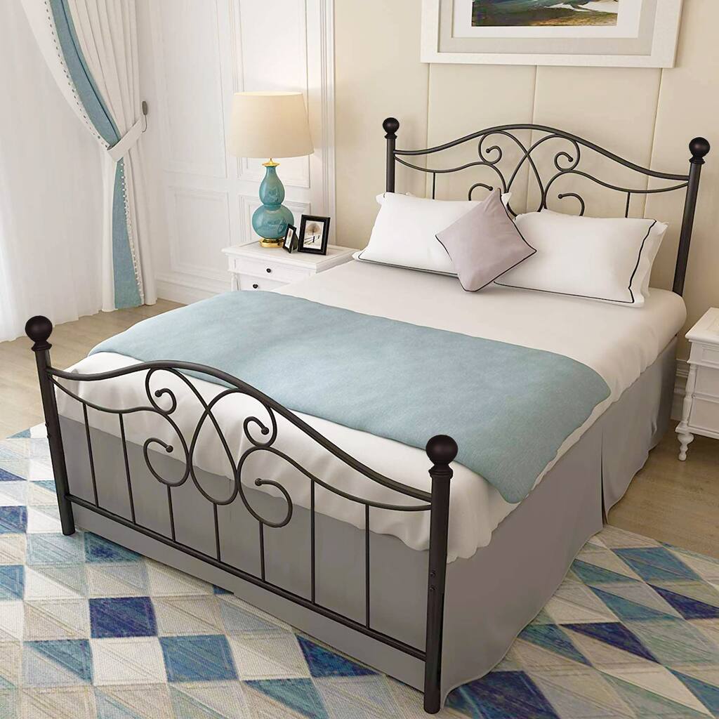 Full Size Metal bed frame ，Solid Sturdy Steel Slat Support，No Box Spring Needed and Easy Assembly,Black On-Site