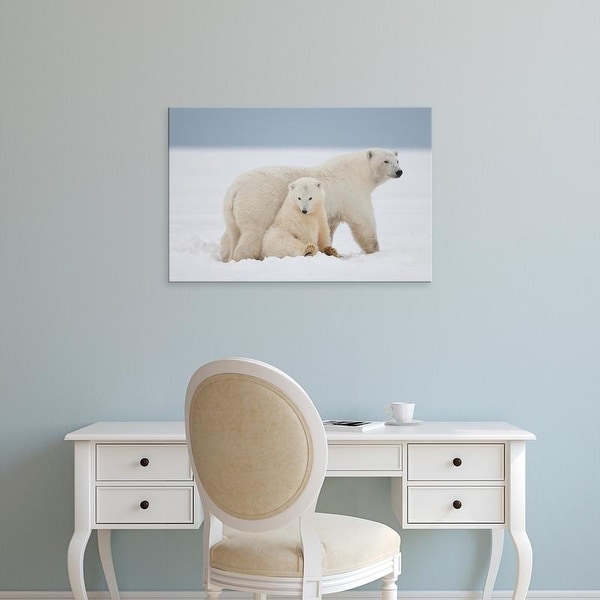 Easy Art Prints Hugh Rose's 'A Female Polar Bear And Her Two Cubs Sit Together On The Ice' Premium Canvas Art