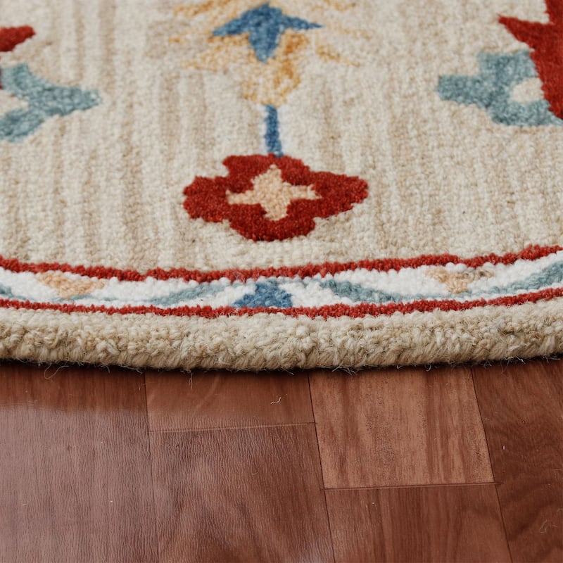 Sevita Beige/Blue Medallion Round Area Rug