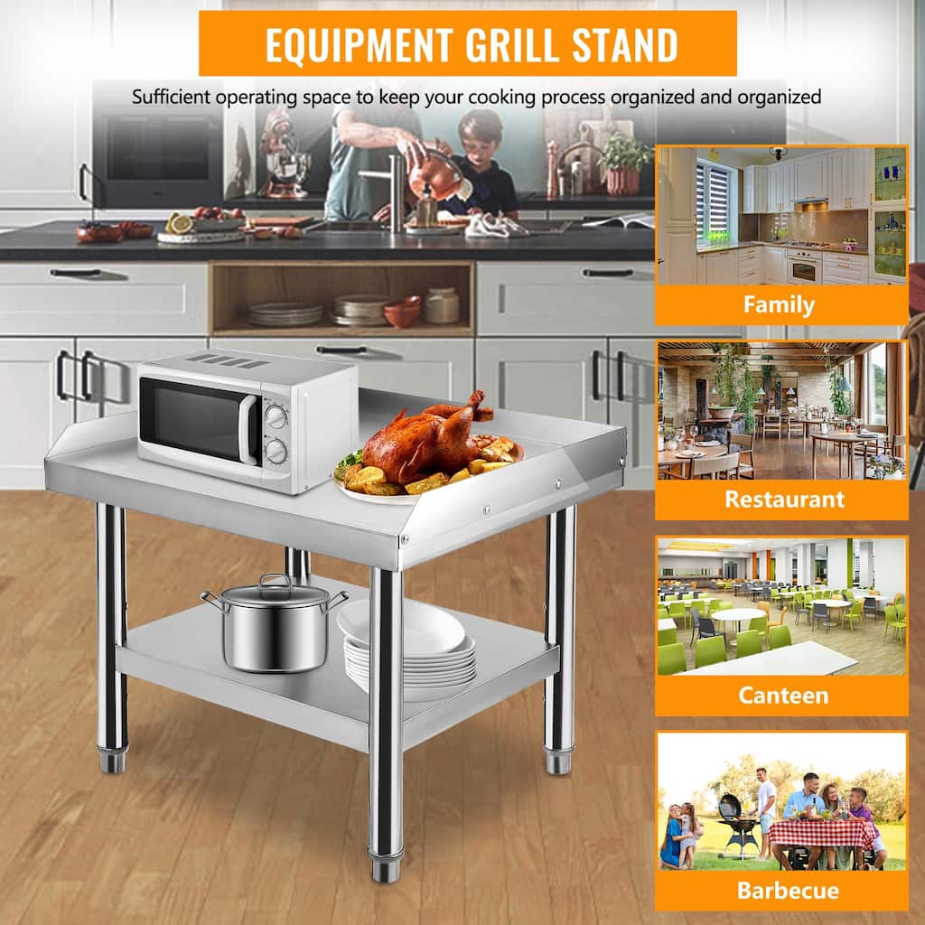 Stainless Steel Grill Stand Table with Adjustable Storage Undershelf