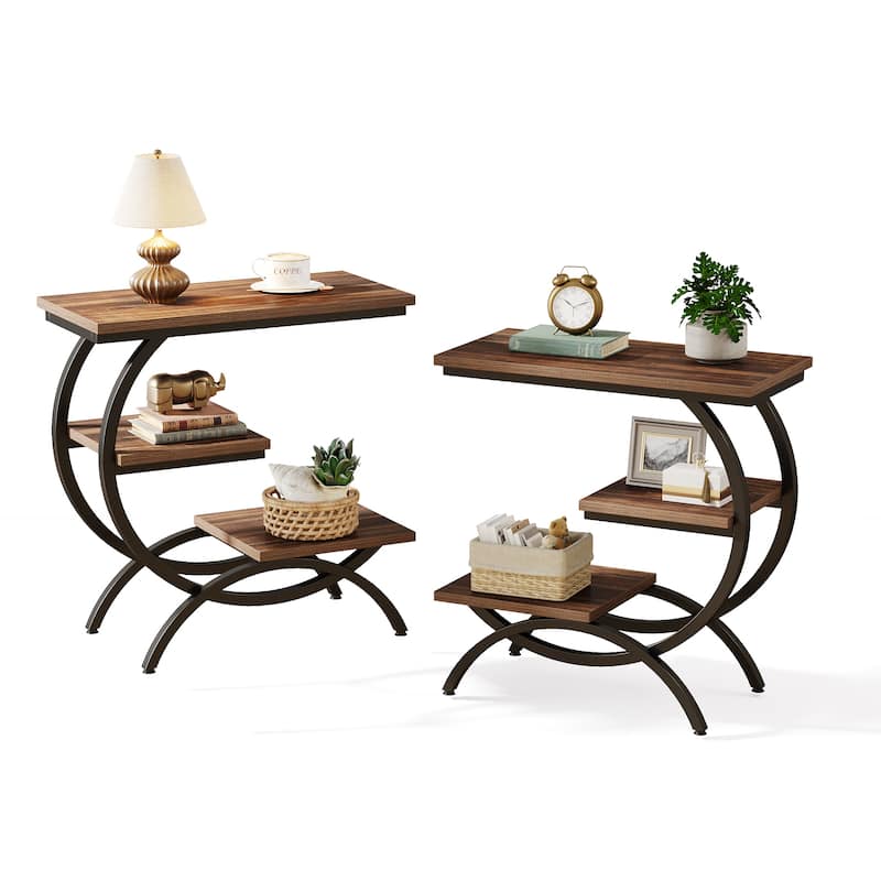 Industrial 3-Tier Small Side Table for Couch