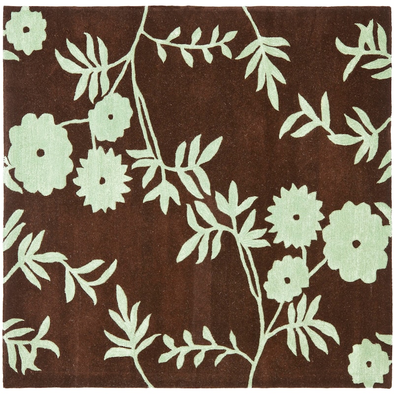 SAFAVIEH Handmade Soho Chelsey Floral N.Z. Wool Rug - 6' Square - Brown/Teal