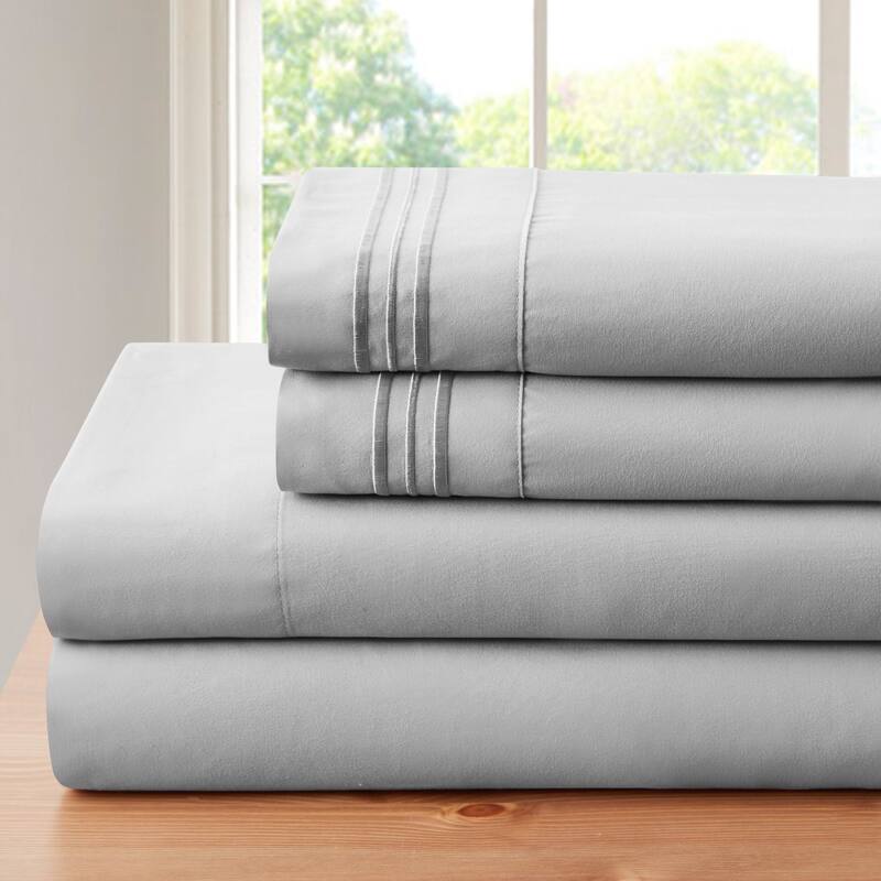 Rayon from Bamboo 4 Piece Luxury 3 Line Embroidered Sheet Set