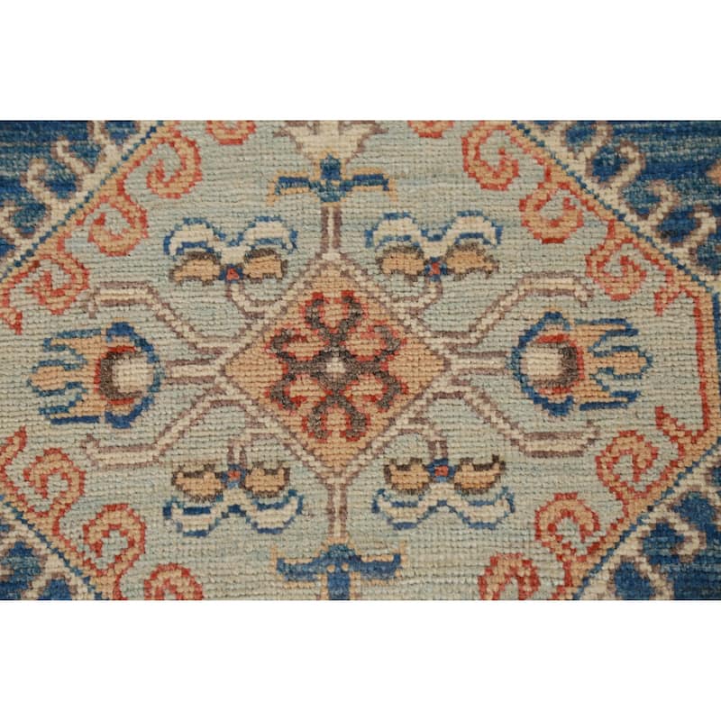 Hand Knotted Oriental 100% Wool Carpet Transitional Geometric Navy Blue & Blues Oushak Runner Rug - 9' 11'' X 2' 7''
