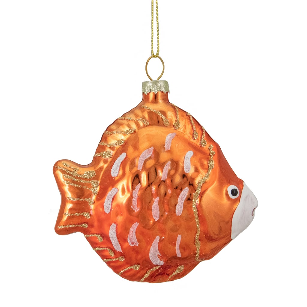 Metallic Discus Fish Glass Christmas Ornament - 3.75" - Orange