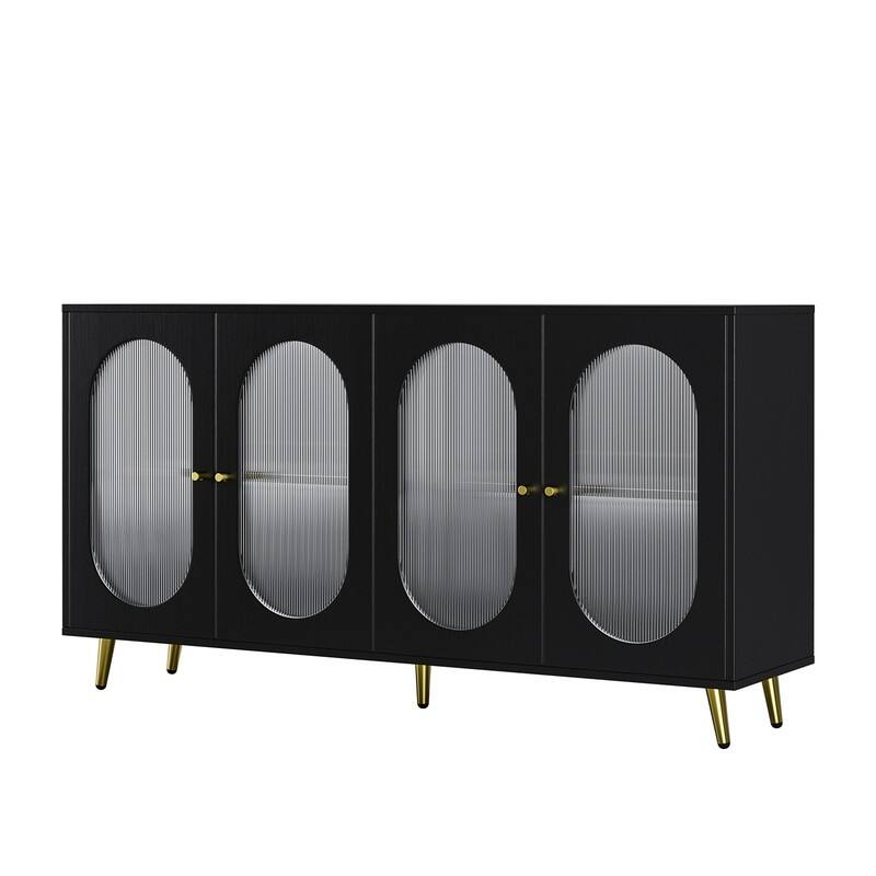 Grondin Modern Minimalist Wooden Sideboard Buffet Storage Cabinet with 4 Acrylic Doors and Interior Adjustable Shelves