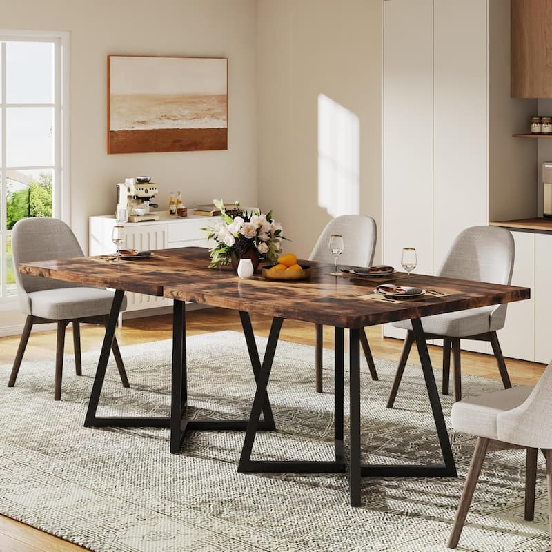 Small Dining Table for 4, 31.5 Inches Industrial Dinner Table with Metal Base