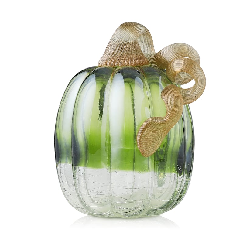 Glitzhome 6"H Fall Harvest Turquoise Crackle Glass Pumpkin Thanksgiving Decoration