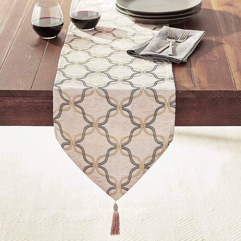 Violet Linen Signature Chenille Diamond pattern, 13 Inch by 70 Inch, Decorative Table Runners - 13" X 70" - Gold