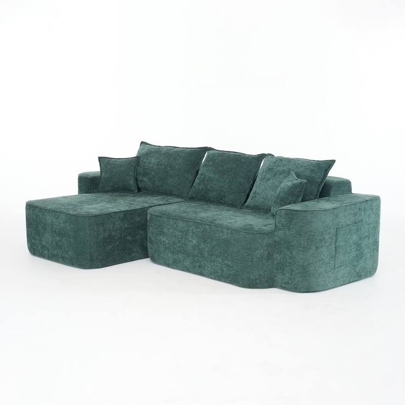 L Shaped Modular Sectional Sofa with Chaise Lounge, Chenille Upholstered Cloud Couch, Full Compressed Corner 4 Seat Sofa