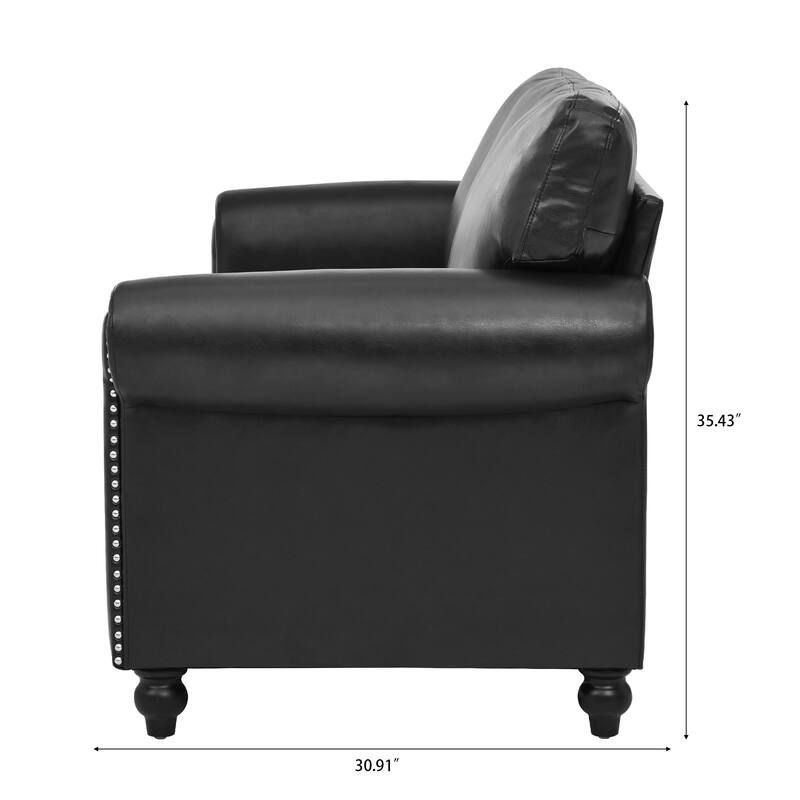 Mid Century Modern 3-Seater PU Fabric Sofa with Roll Arm, Tufted Sofas with Deep Seat for Living Room, Bedrooms, Apartment