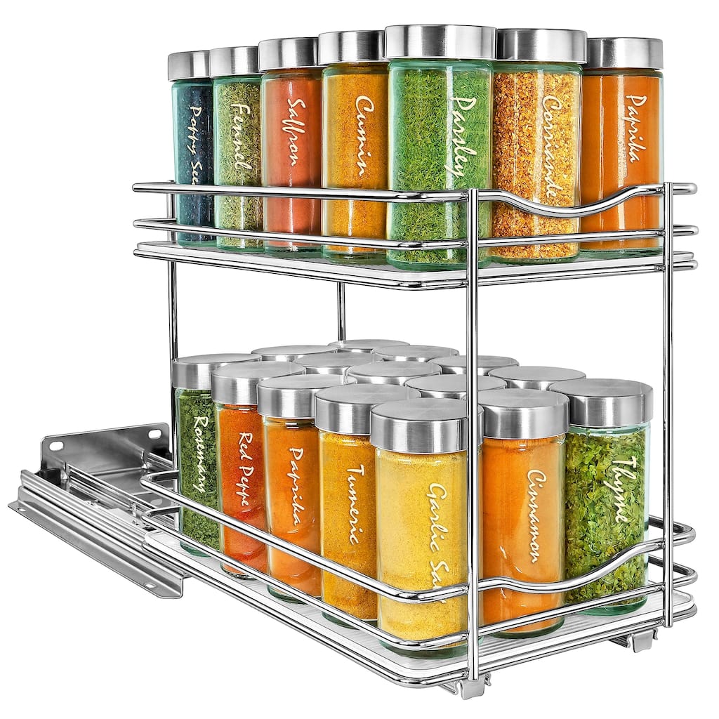 ® Pull Out Spice Rack Organizer for Cabinet - 6-1/4 inch Wide - Slide Out Rack - Sliding Spice Organizer Shelf - 2 Tier, Chrome