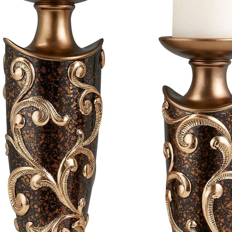 HomeRoots Set Of Two Brown and Gold Pillar Tabletop Pillar Candle Holders - 11
