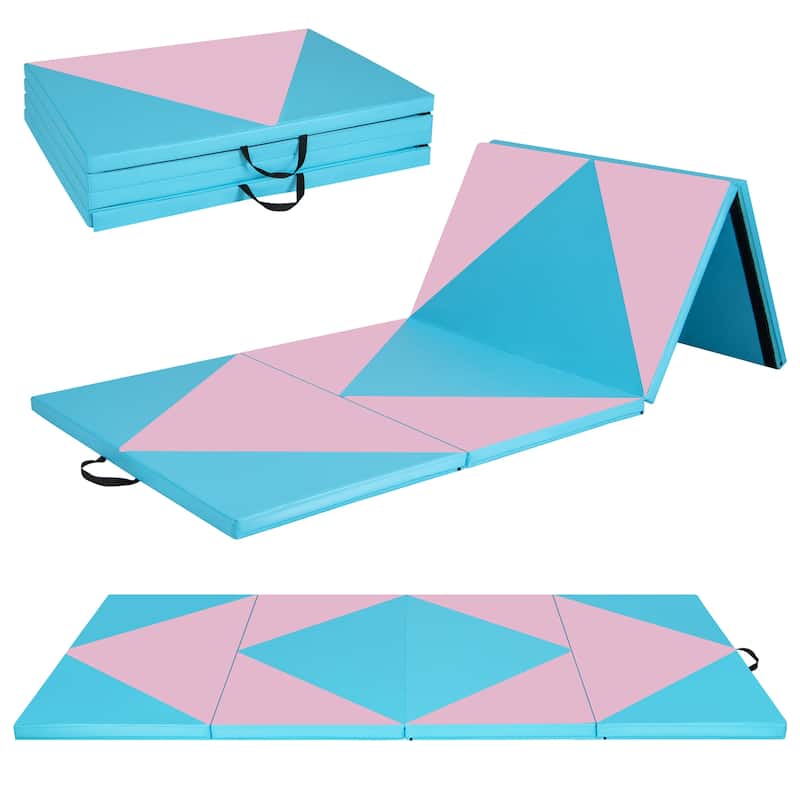 Gymax Gymnastics Gym Mat 4-Panel Folding Lightweight Gymnastics - Blue