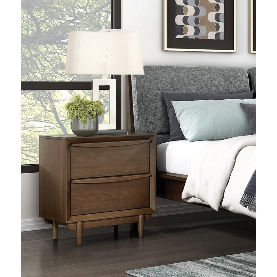 Classic Nightstand of 2x Drawers and Charging Port Mid-Century Modern Bedroom Furniture 1pc
