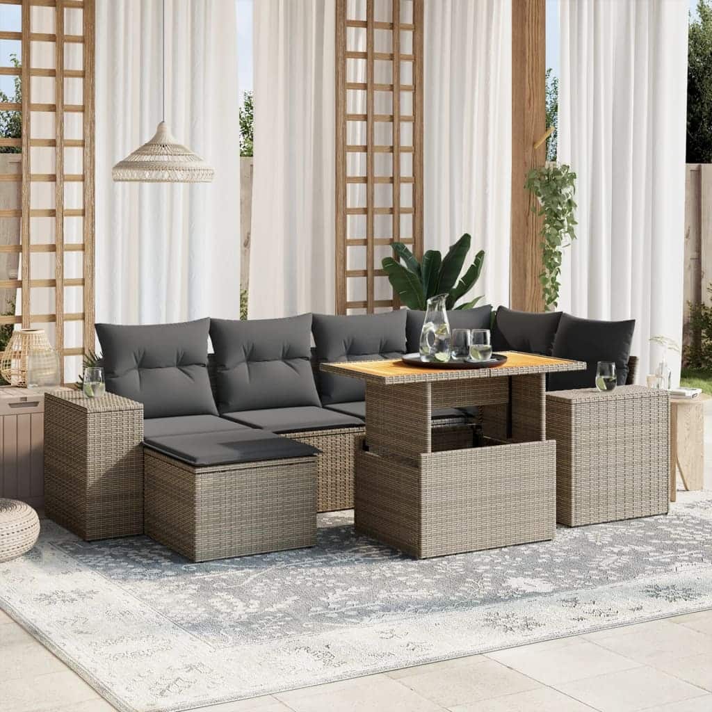 vidaXL Garden Sofa Set Grey PE rattan 7 Piece Set Adjustable Armrests - 21.7 x 39.4 x 28.7