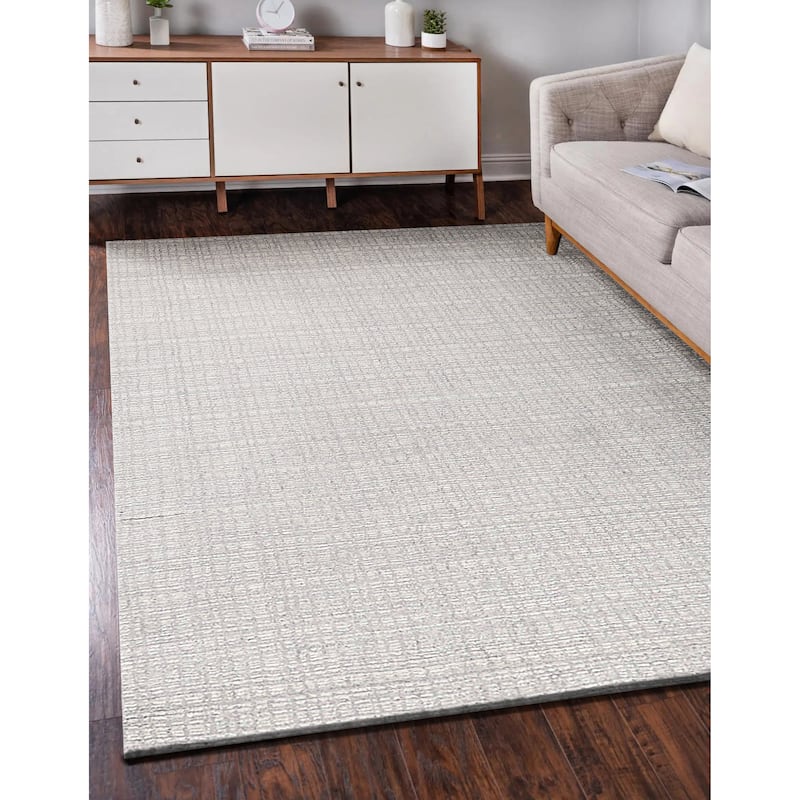 Exquisite Rugs Alpine Handmade Handloomed New Zealand Wool Silver/Ivory Area Rug.