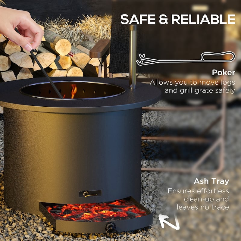 Outsunny 2-in-1 Smokeless Fire Pit, BBQ Grill, 25" Portable Wood Burning Firepit with Cooking Grate, Ash Tray & Poker, Low Smoke