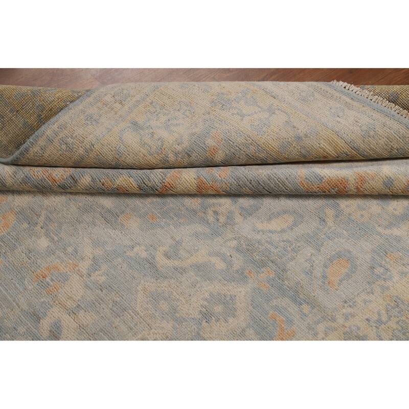 Vegetable Dye Floral Oushak Turkish Area Rug Blue Handmade Wool Carpet - 5'0"x 7'11"