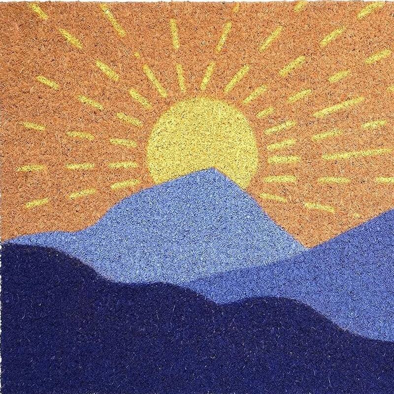 HomeRoots 17" X 29" Brown Blue And Yellow Mountain Sunrise Outdoor Coir Door Mat - 17.00' X '29.00