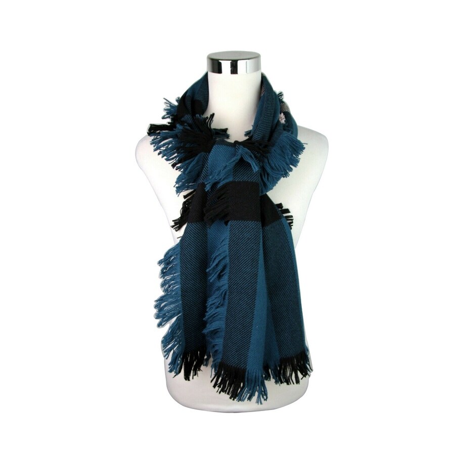 Shop Burberry Women S Blue Black Wool Fashion Scarf With Fringe