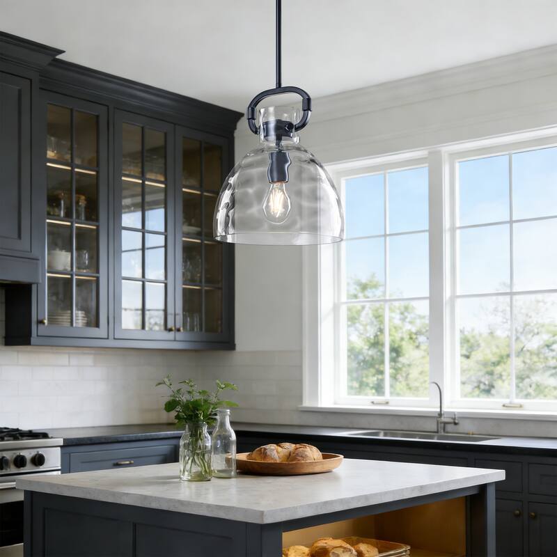 Skystar 1 - Light Single Pendant With Clear Hammered Glass Shade