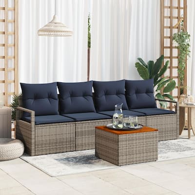 vidaXL 5 Garden Sofa Set with Cushions Black/Grey Poly Rattan - 90.6 x 24.4 x 27.2