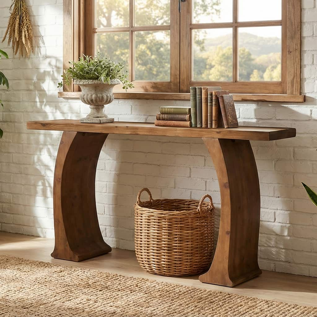 63" Rustic Entryway Table with Curved Legs