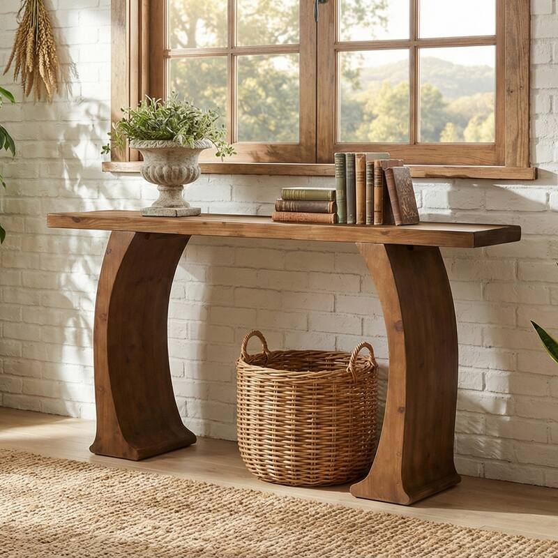 63 Inch Farmhouse Console Table for Entryway / Living Room, Fir Wood - 62.99" W x 11.81" D x 32.68" H