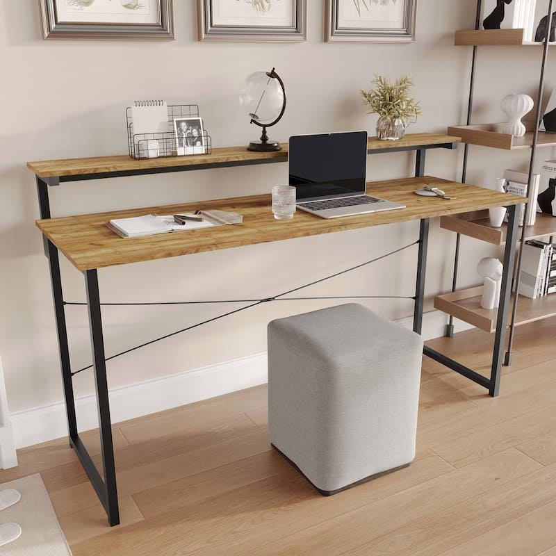 CraftPorch Minimalist 55-Inch Metal Computer Desk With Shelf