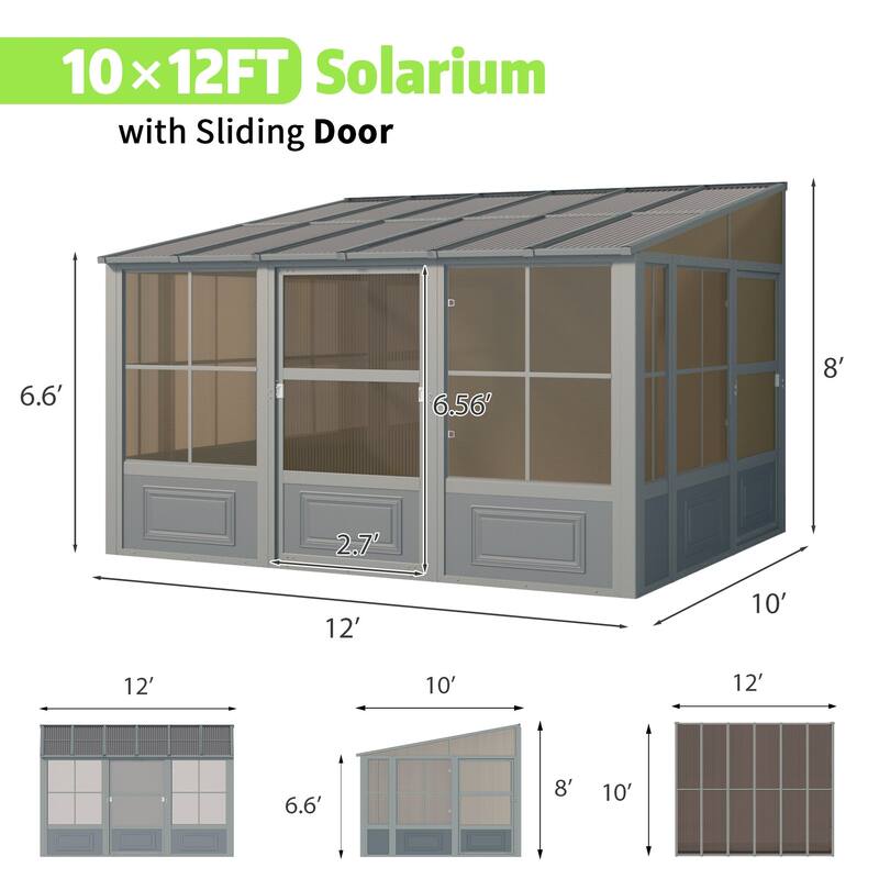 Outdoor Solarium Sunroom,Patio Hardtop Gazebo,All-Season Aluminum Patio Gazebo with with Sliding Doors and Screens