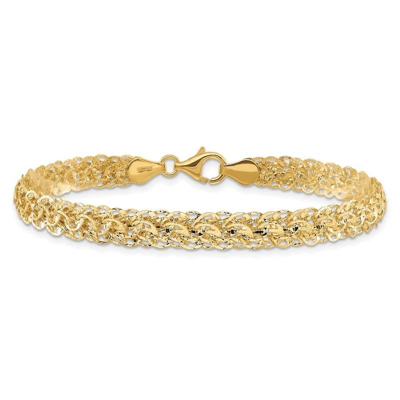 Curata 14k Yellow Gold Polished Sparkle Cut Fancy Link Bracelet 7.5 Inch