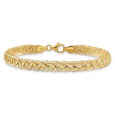 Curata 14k Yellow Gold Polished Sparkle Cut Fancy Link Bracelet 7.5 Inch
