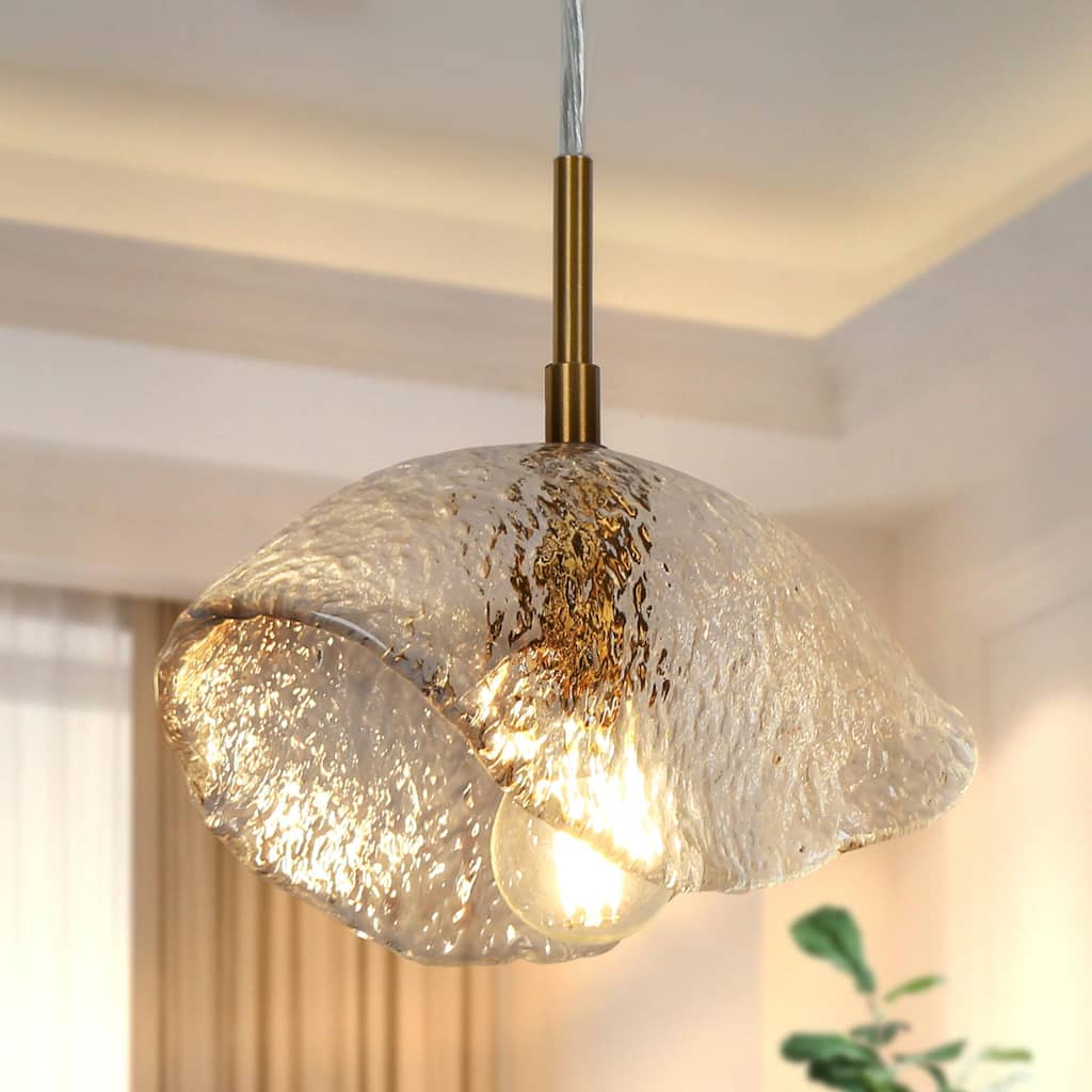 Ailly Modern Glam Mini 1-Light Kitchen Island Pendant Light with Textured Art Decor Glass - L 8.4" x W 3.9" x H 72.2"