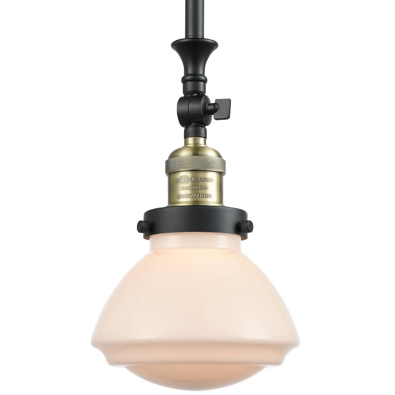 Innovations Lighting Olean 7" Wide Mini Rod Hung Adjustable Pendant - Black Antique Brass / Matte White