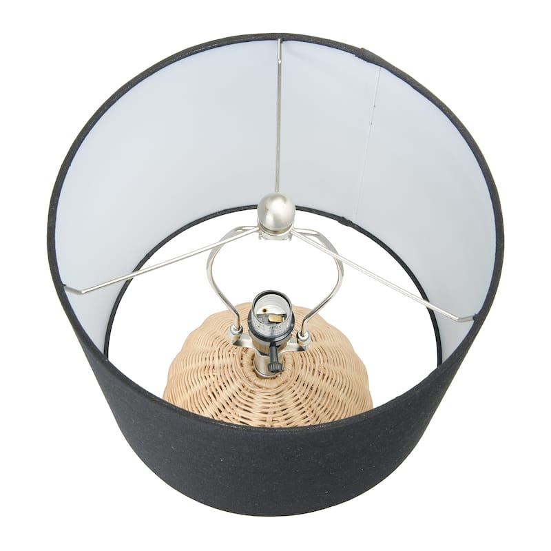 Woven Rattan Table Lamp with Drum Shade